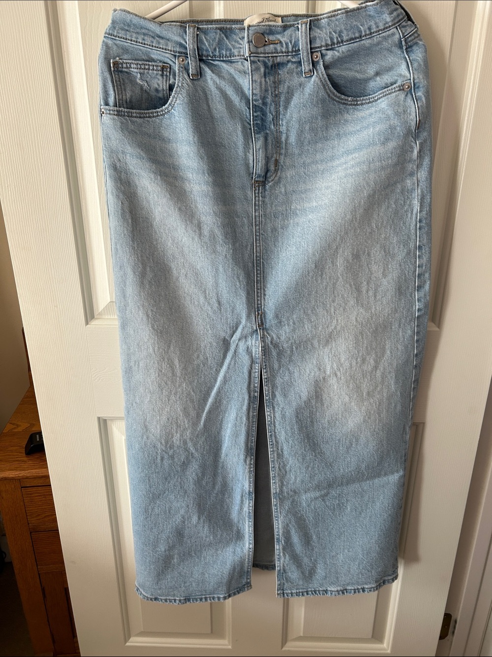 Universal Thread Light Wash Denim Straight Skirt with Front Slit